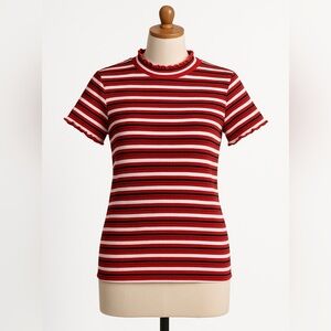 Wild Fable‎ Women's L Striped Mock Neck Ribbed Shirt Dress Red White